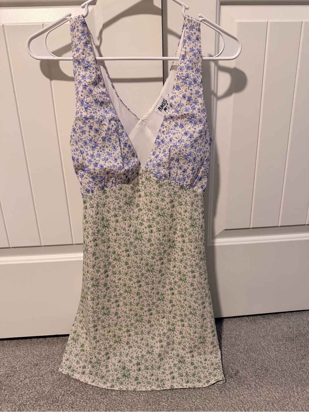 Princess Polly Blue and Green Floral V-Neck Mini Dress
